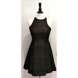 Parker Milana Fit n Flare Black and Gold Metallic Dress Size Small